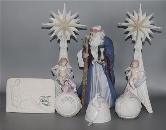 A group of Lladro: Shepherd, Christmas bells, etc.
